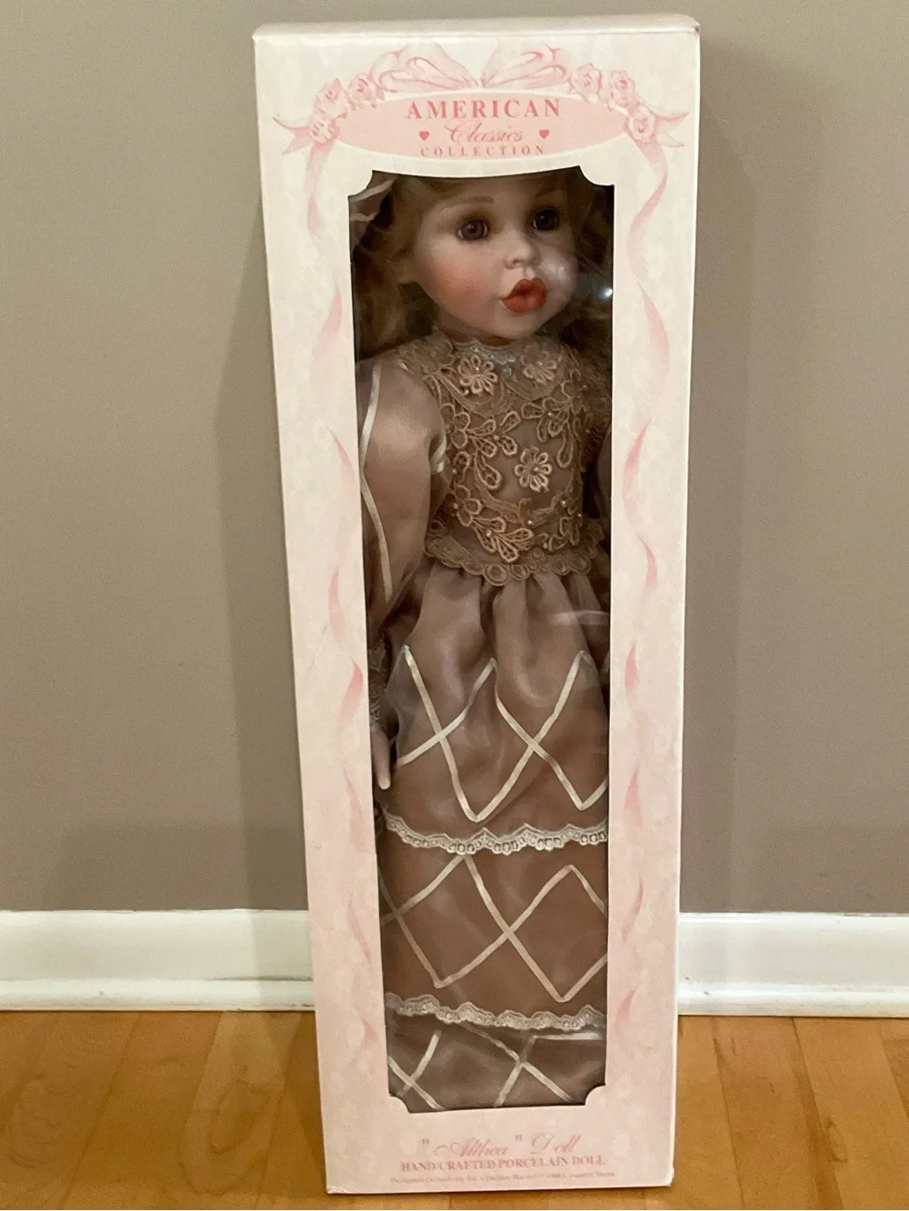 American Classics Porcelain Doll Brittany Nicole in Pink Dress & Bag Vintage